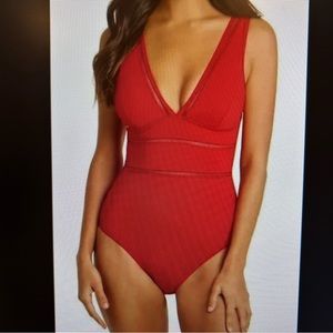 Sea Level Swim Spliced Plunge One Piece Red 8